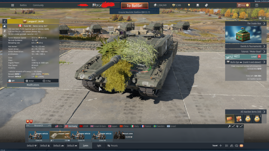 (فروخته شده) اکانت استارتر وارتاندر، زمینی آلمان فول (Leo 2A4M) کد #19