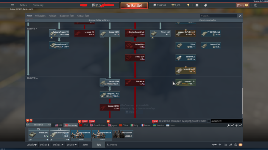 (فروخته شده) اکانت استارتر وارتاندر، زمینی آلمان فول (Leo 2A4M) کد #19