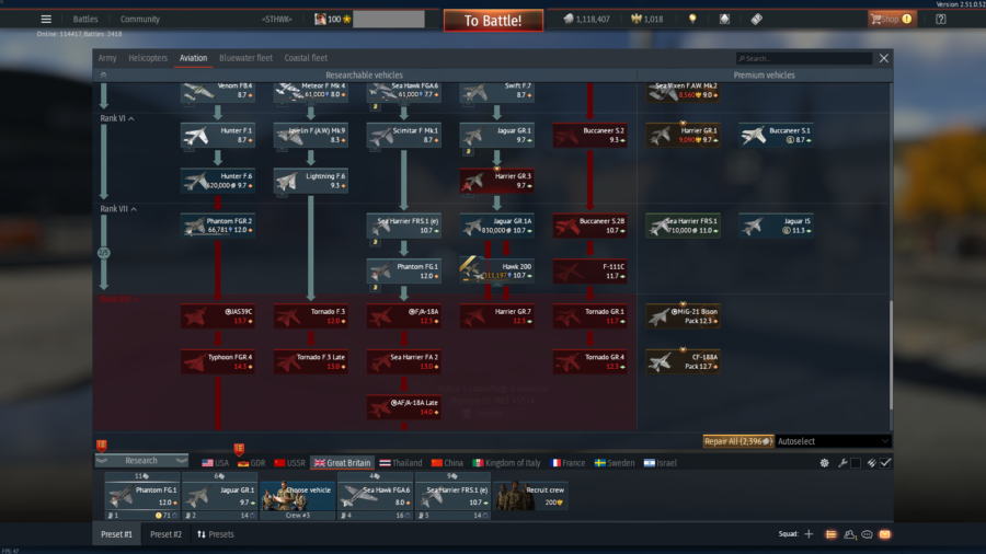 خرید اکانت وارتاندر هوایی ۳ فکشن فول(آلمان-چین-بریتانیا)+۱فکشن دریایی کد #47