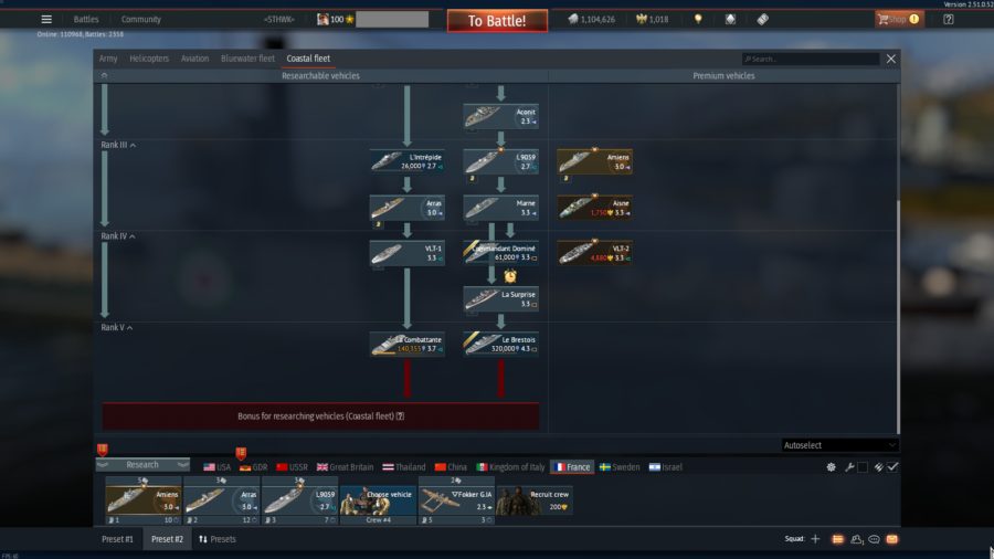 خرید اکانت وارتاندر هوایی ۳ فکشن فول(آلمان-چین-بریتانیا)+۱فکشن دریایی کد #47