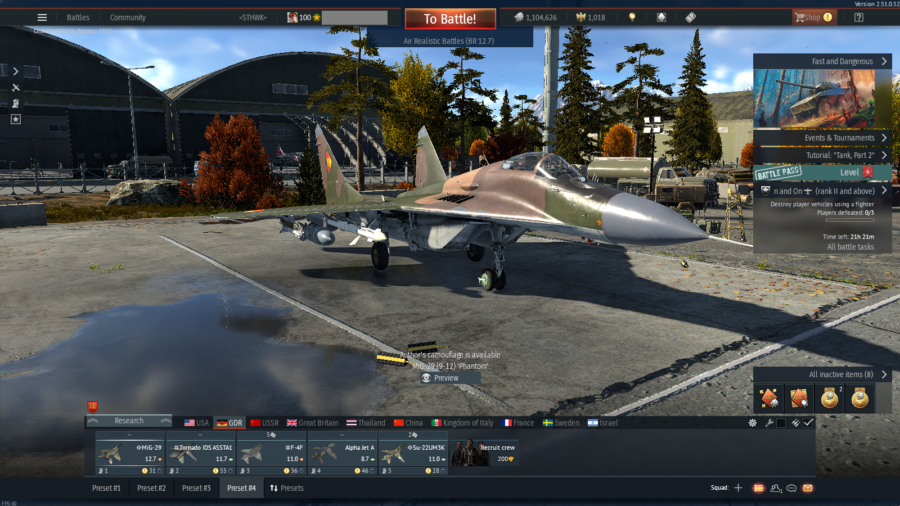 خرید اکانت وارتاندر هوایی ۳ فکشن فول(آلمان-چین-بریتانیا)+۱فکشن دریایی کد #47