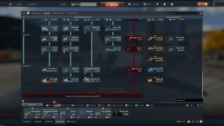 خرید اکانت وارتاندر هوایی ۳ فکشن فول(آلمان-چین-بریتانیا)+۱فکشن دریایی کد #47