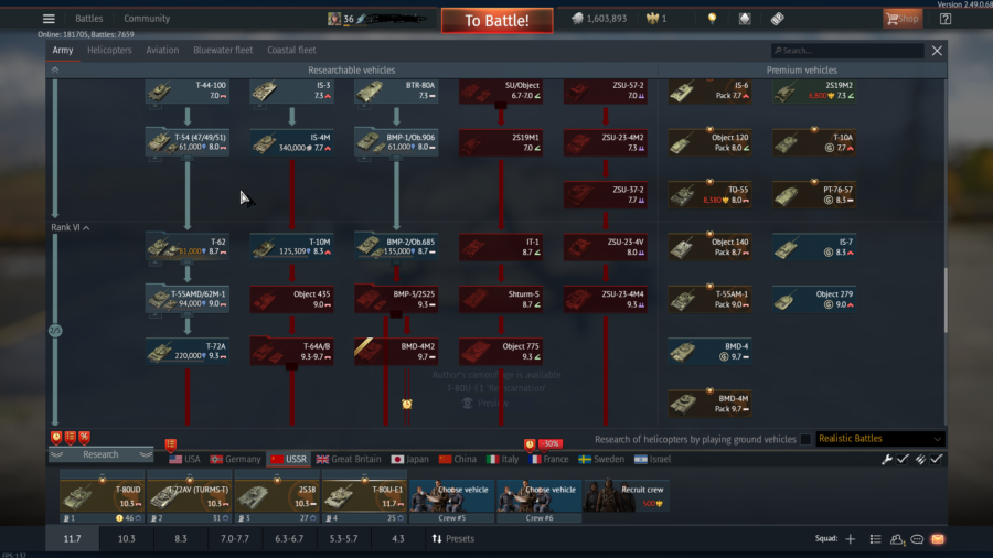 خرید اکانت ناب وارتاندر با 7 یونیت پرمیوم (شوروی تا رنک 6 باز شده-4 یونیت پرمیوم درجه یک تاپ تیر) کد #53 (پین شده)