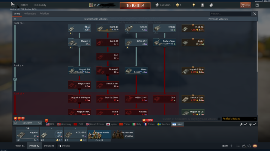 خرید اکانت ناب وارتاندر با 7 یونیت پرمیوم (شوروی تا رنک 6 باز شده-4 یونیت پرمیوم درجه یک تاپ تیر) کد #53 (پین شده)