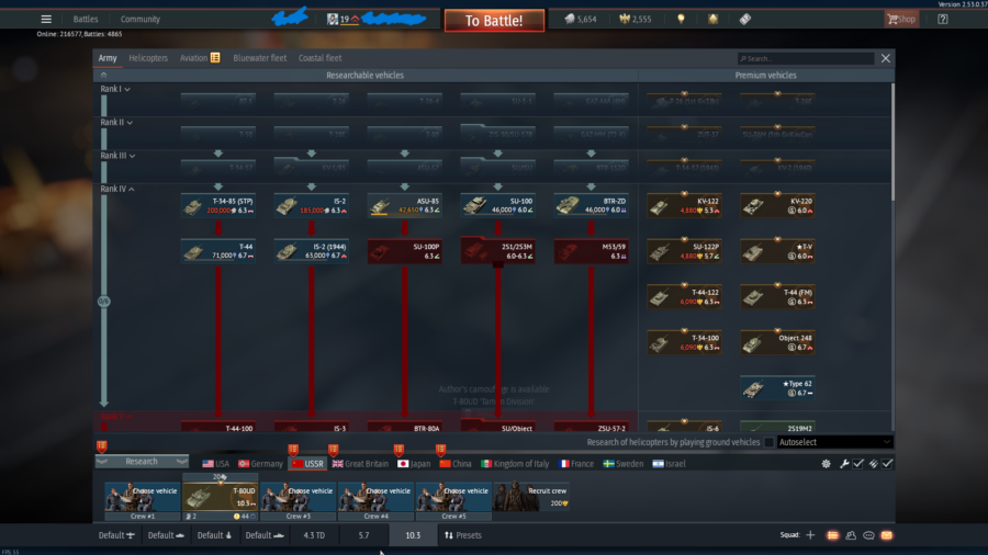 خرید اکانت وارتاندر استارتر با دو یونیت پرمیوم تی 80یودی و ای10 تاندربولت کد #55 (پین شده)